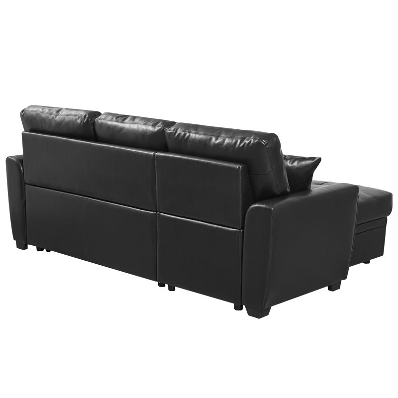 Outdo 86" Wide Faux Leather Reversible Upholstered Sleeper Chaise